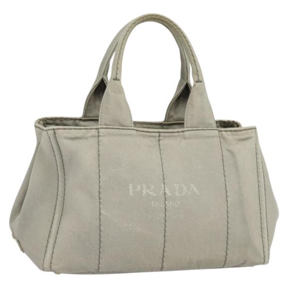 PRADA Canapa MM Hand Bag Canvas Gray Gold Auth 133815 - Picture 1 of 16